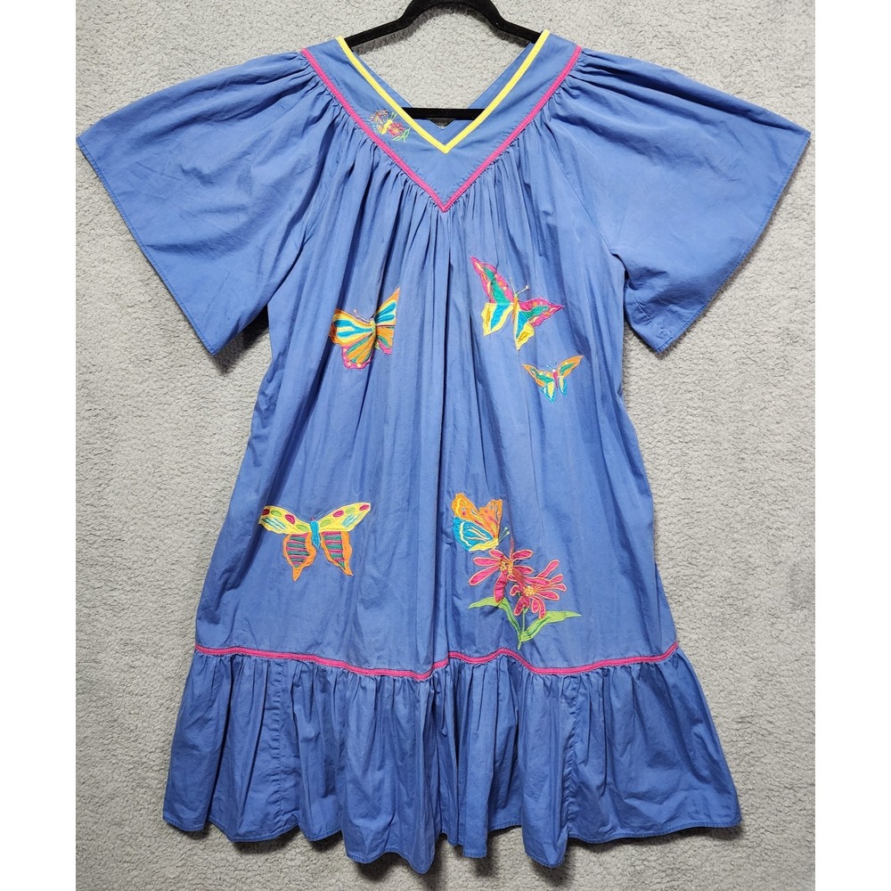 Erika Taylor‎ Intimates Size 1X Maxi House Dress Muumuu Nightgown Blue Tropical